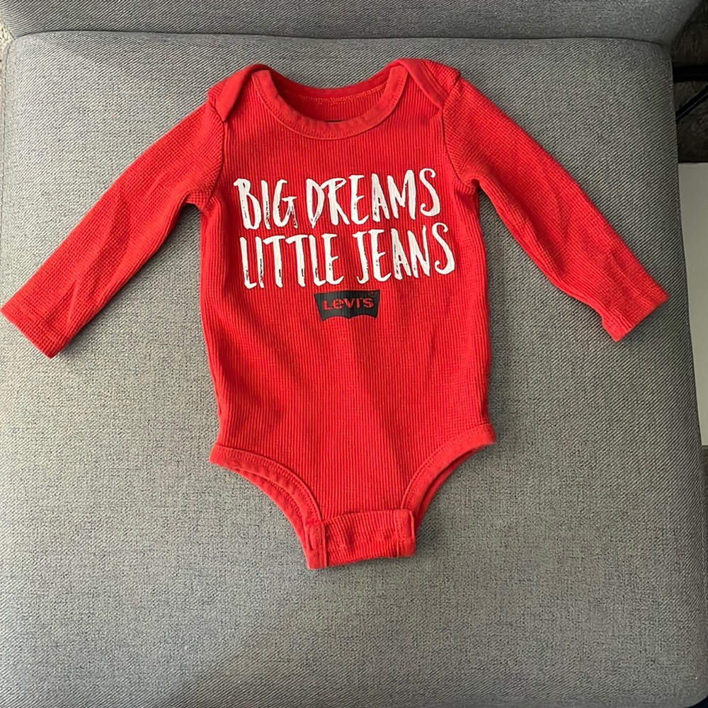 “Big Dreams Little Jeans” Red Levi’s Toddler Boy Onesie